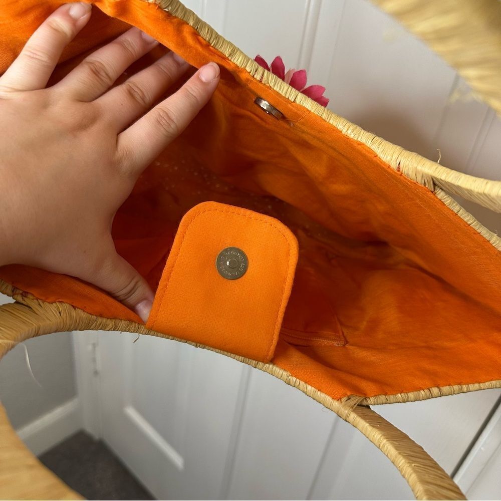 VTG Marld Orange Woven Straw Floral Medium Sz Handbag Bohemian Retro Spring 90s - Picture 6 of 9